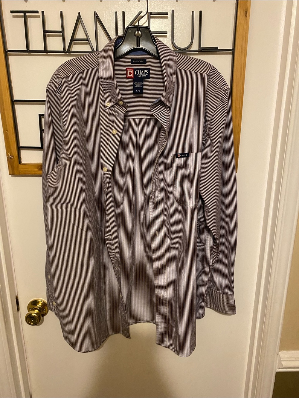 CHAPS Men’s Blue Striped Button-Up Dress Shirt Long Sleeved